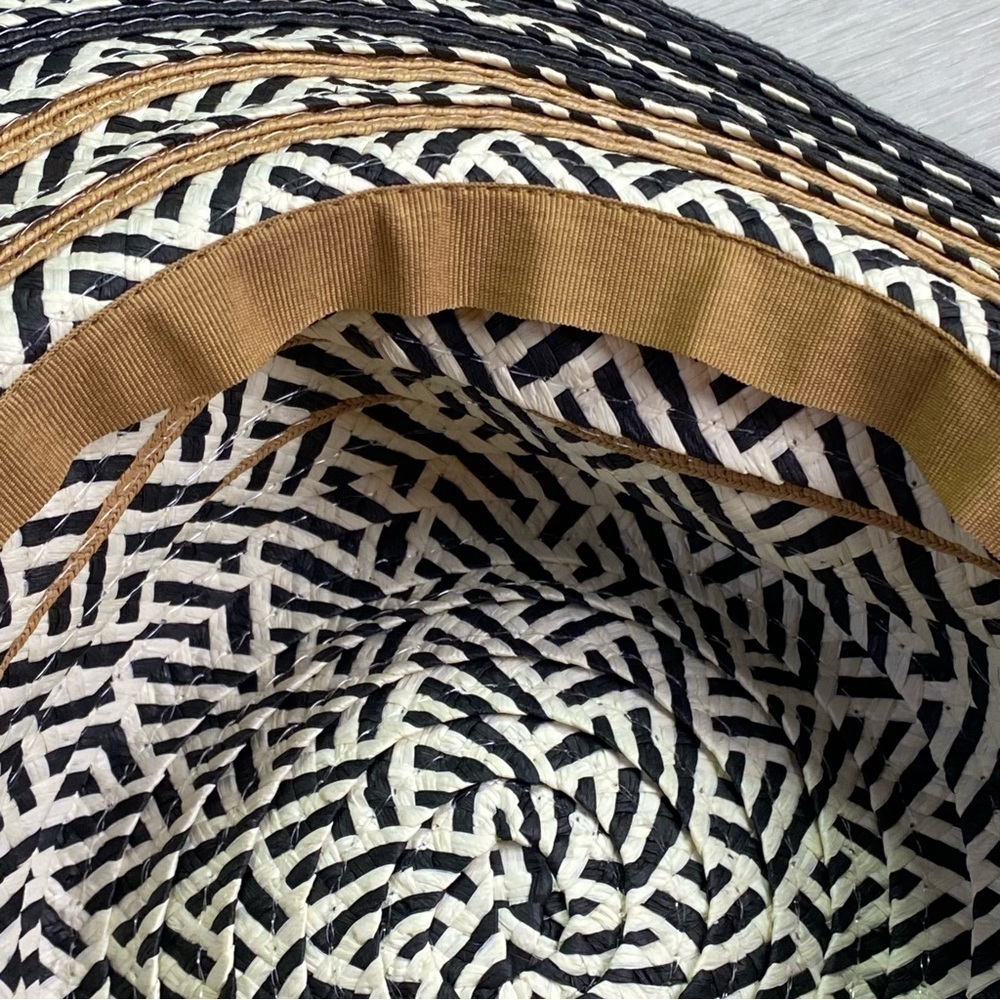 Steve Madden Sun Floppy Hat White Black Paper Straw Khaki One Size Wide brim - Picture 3 of 7